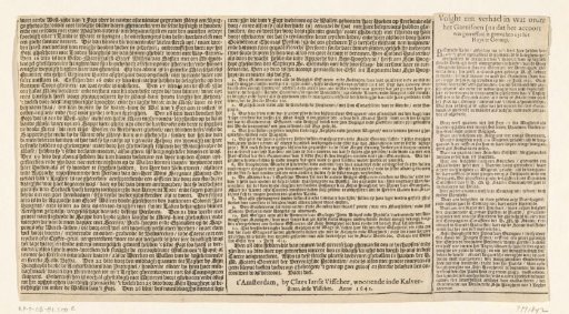 Map of the Siege of the House at Gennep (text sheet continuation), 1641