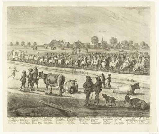 Procession of the Civic Guard along the Haarlemmer Trekvaart during the Entry of Queen Henrietta Maria into Amsterdam, 1642 (Center Sheet)