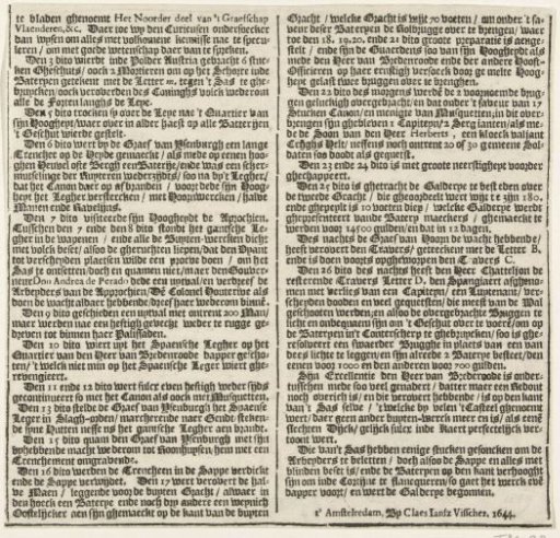 Text sheet (second part) accompanying the plan of the besieged Sas van Gent, 1644