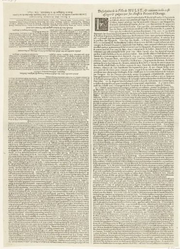 Siege and capture of Hulst by Frederick Henry (text sheet), 1645