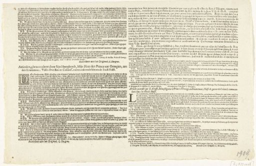 Text sheet for the ensemble of the siege of Hulst, 1645