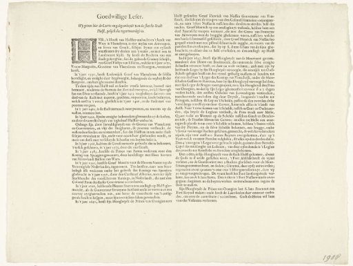 Text Sheet Accompanying the Ensemble of the Siege of Hulst, 1645
