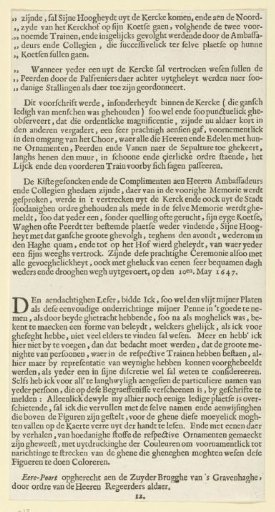 The funeral procession of Frederick Henry (text sheet 12), 1647