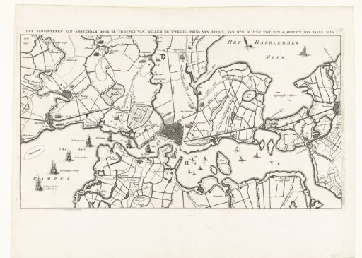 Map of the blockade of Amsterdam by the troops of William II, 1650