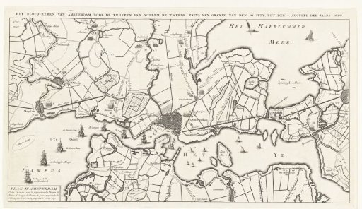 Map of the blockade of Amsterdam by the troops of William II, 1650