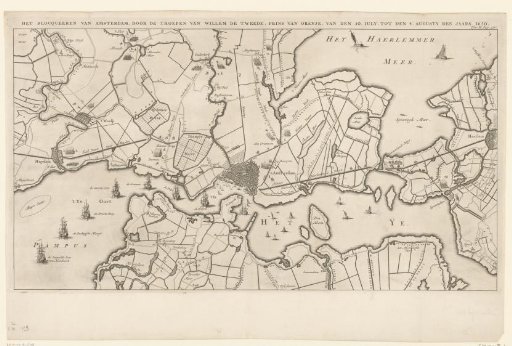 Map of the blockade of Amsterdam by the troops of William II, 1650