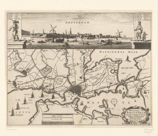 Profile of Amsterdam with a map of the blockade by the troops of William II, 1650