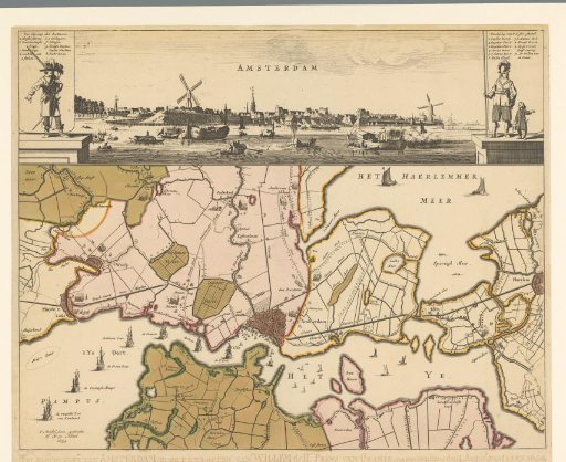 Profile of Amsterdam with a map of the blockade by the troops of William II, 1650