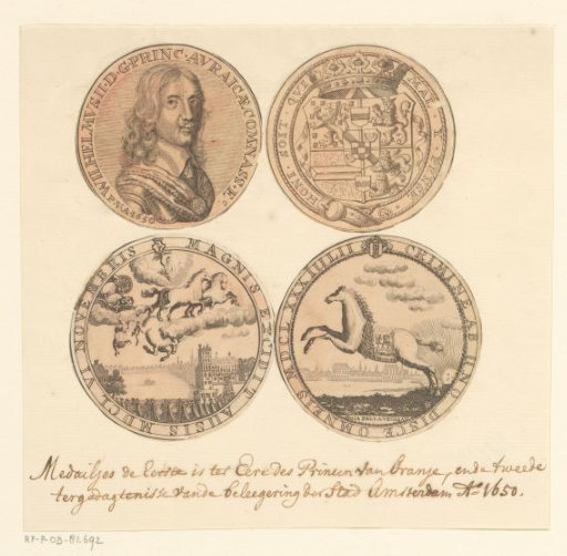 Two medals of William II and the death of William II, 1650