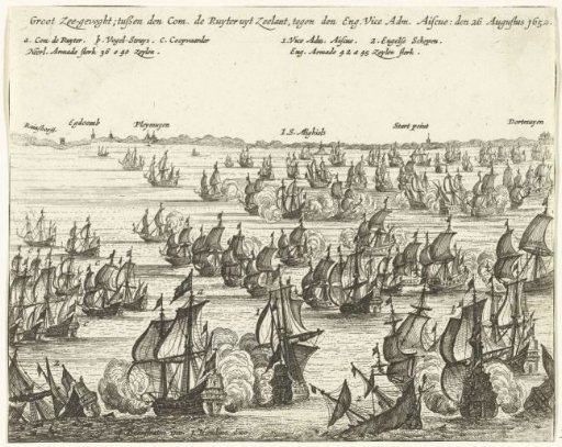 Naval battle at Plymouth between the States' fleet under Michiel Adriaenszoon de Ruyter and the English fleet under Ayscue, 1652
