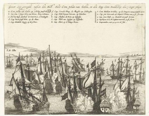 Naval battle at Elba between the States' fleet under Van Galen and the English fleet under Badiley, 1652
