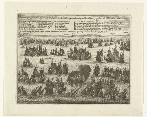 Three Days' Battle off the English south coast between the States' fleet under Tromp and the English fleet under Blake, 1653