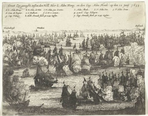 Naval battle at Nieuwpoort between the States' fleet under Tromp and the English fleet under Monck, 1653