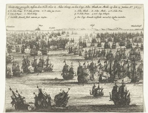 Naval battle at Nieuwpoort between the States' fleet under Tromp and the English fleet under Monck, 1653