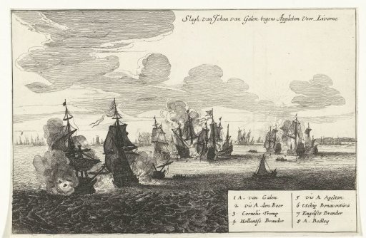 Naval battle at Livorno between the States' fleet under Van Galen and the English fleet under Appleton, 1653