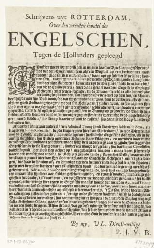 Pamphlet on the cruelty of the English against the Dutch, 1652