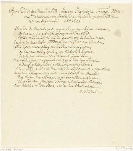 Poem on the death of Maarten Tromp, fallen in the Naval Battle at Terheide, 1653