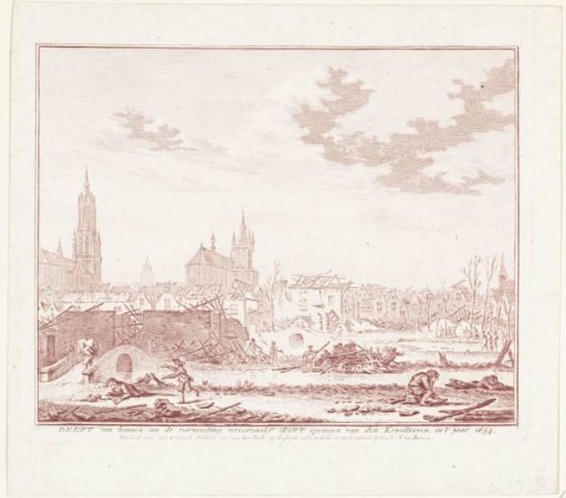 The devastation in Delft after the explosion of the gunpowder magazine on 12 October 1654