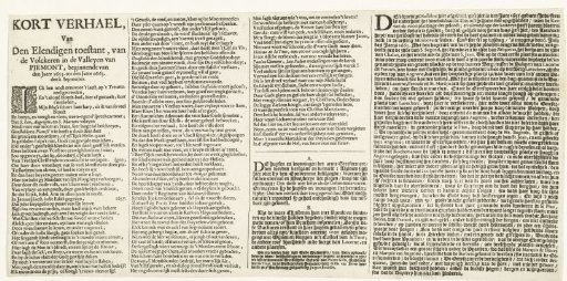 Text sheet accompanying the print of the persecution of the Waldensians in the Piedmont, 1655-1663