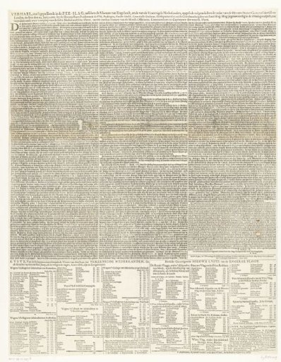 Text sheet accompanying the print of the Four Days' Battle, 1666