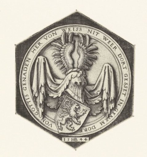 Coat of arms with a climbing lion on a shield