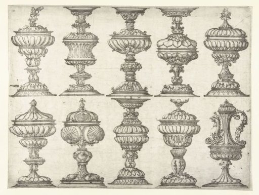 Two Friezes Stacked, Each with Five Goblets