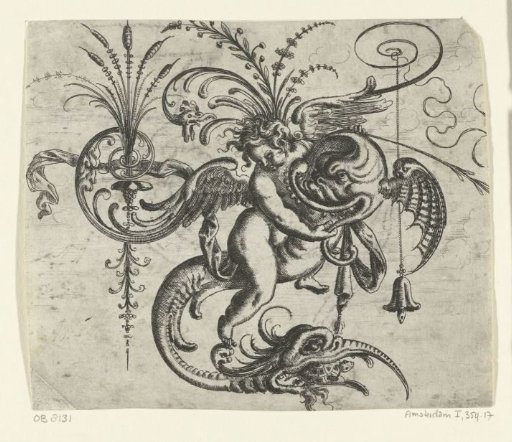 Putto riding a dolphin