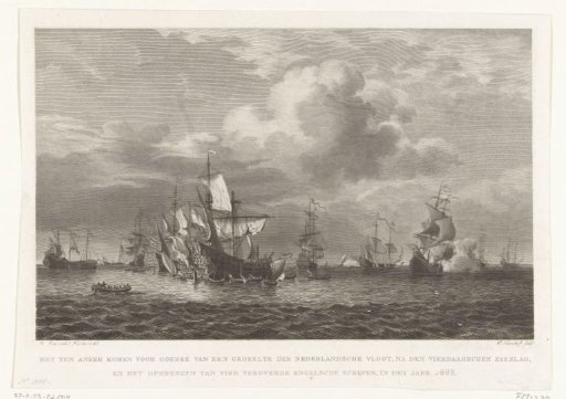 Bringing in four captured English ships after the Four Days' Battle, 1666