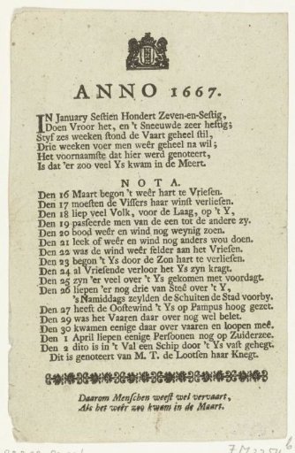Poem on the severe frost in Amsterdam in March 1667