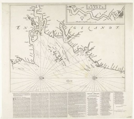 Map of the Mouth of the Thames with the Expedition to Chatham, 1667