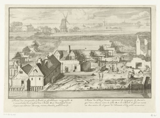 Ruins of the three burned flax mills on the rampart at the Smallepadsgracht, 1680