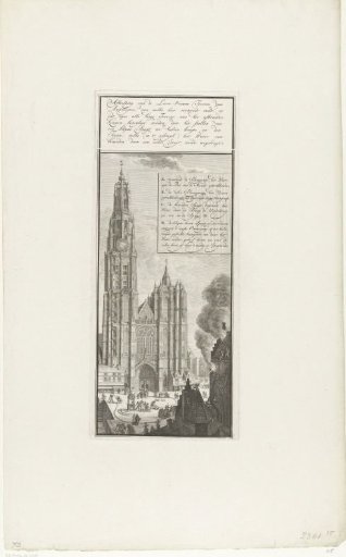 Demonstration of the fire hose engines on the tower of the Cathedral of Our Lady in Antwerp, ca. 1670-1680