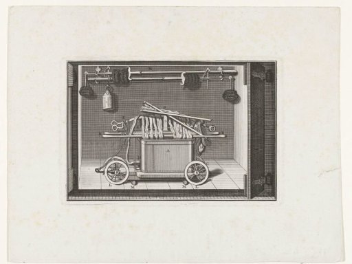 Hose fire engine and pump stored in a fire engine house