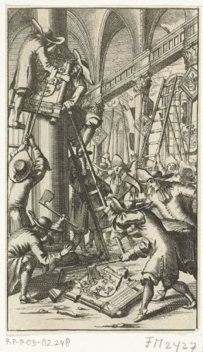 Destruction of the De Witt family's armorial shields in a church, 1672