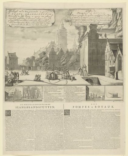 Demonstration of the fire hose nozzles at the Town Hall on the Dam, ca. 1700
