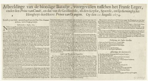 Text Plate to the Print of the Battle of Seneffe, 1674