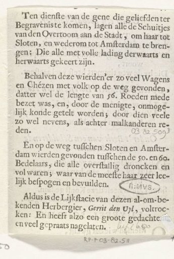 Description of the banquet at the funeral of Gerrit Dirksz. den Uyl, innkeeper in Sloten, 1680