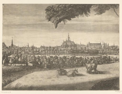 Walking tour of Prince William III outside The Hague (sheet bottom center), 1686