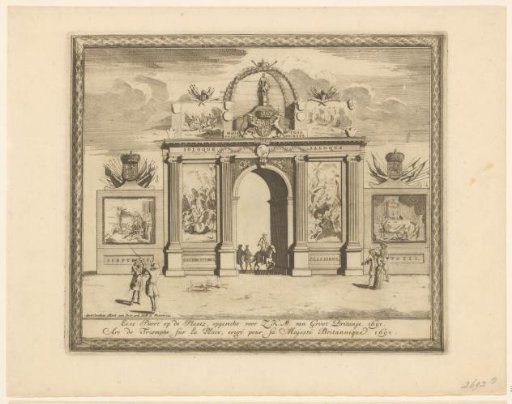 Triumphal arch on the Plaats for the entry of King William III in The Hague, 1691