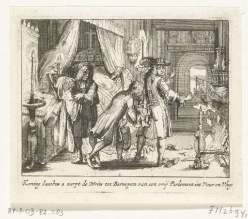 James II Throws the Proposals for a Free Parliament into the Fire and Flees, 1688