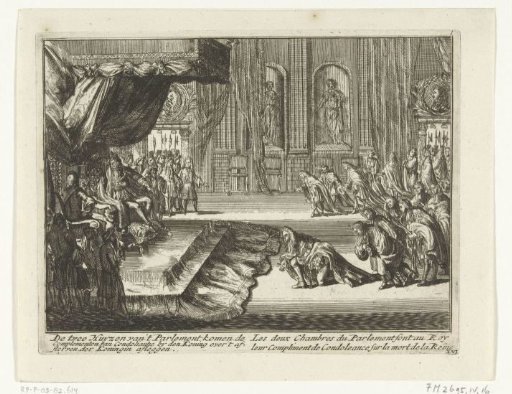 Members of Parliament condoling with King William III after the death of the Queen, 1695