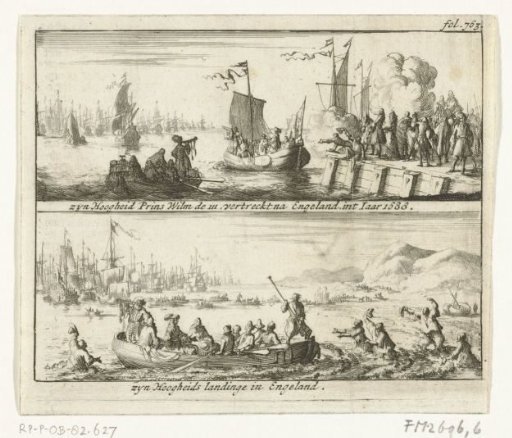 Departure for and arrival of Prince William III in England, 1688
