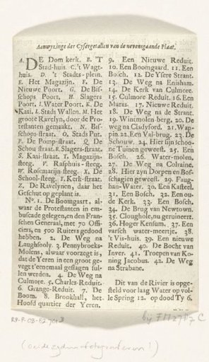 Legend to the Map of the Siege of Londonderry, 1689