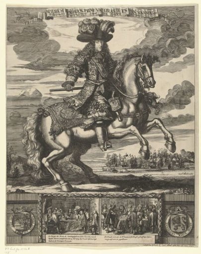 Equestrian portrait of stadtholder William III and the signing of the Peace of Westminster, 1674