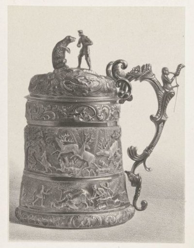 Drinking jug decorated with hunting scenes, ca. 1700