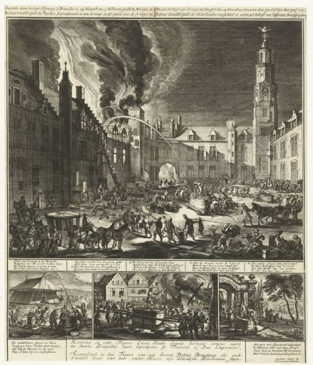 Extinguishing the fire in the Hof van Oranje in Brussels, 1701