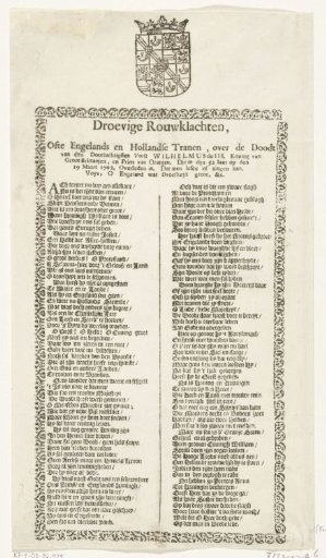 Mourning verse on the death of William III, 1702