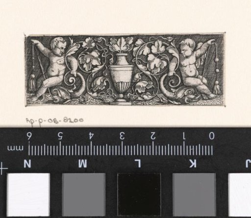 Frieze with a vase between leafy scrolls in the center