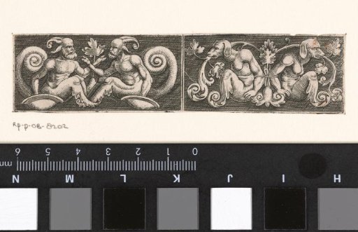 Frieze with two satyrs facing each other on the left