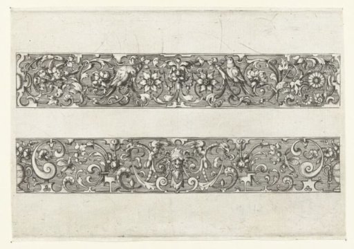 Two friezes with leafy scrolls and flowers on one sheet